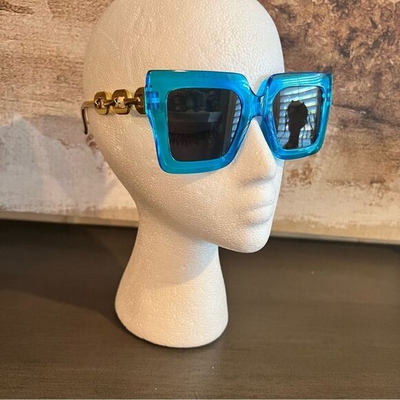 Oversized Large Square Turquoise Sunglasses - Picture 2 of 6